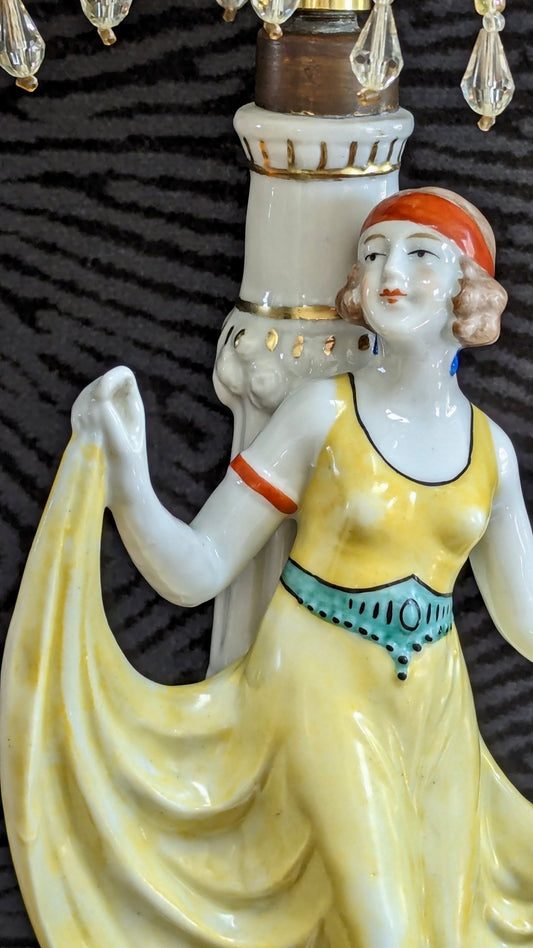 "Zoia"- Antique Boudoir Lamp with One-of-a-kind Lampshade