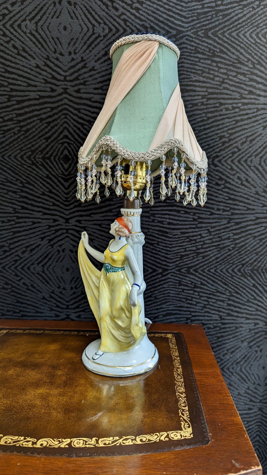 "Zoia"- Antique Boudoir Lamp with One-of-a-kind Lampshade