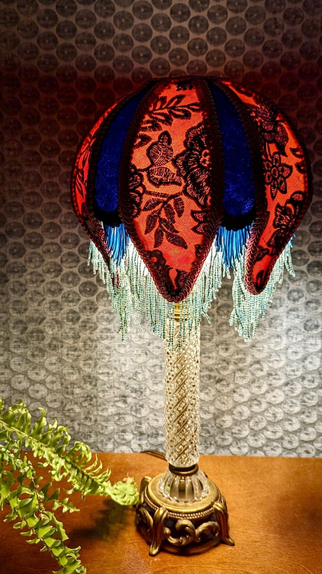 "Angie" - Vintage Bedside Lamp with One-of-a-kind Lampshade