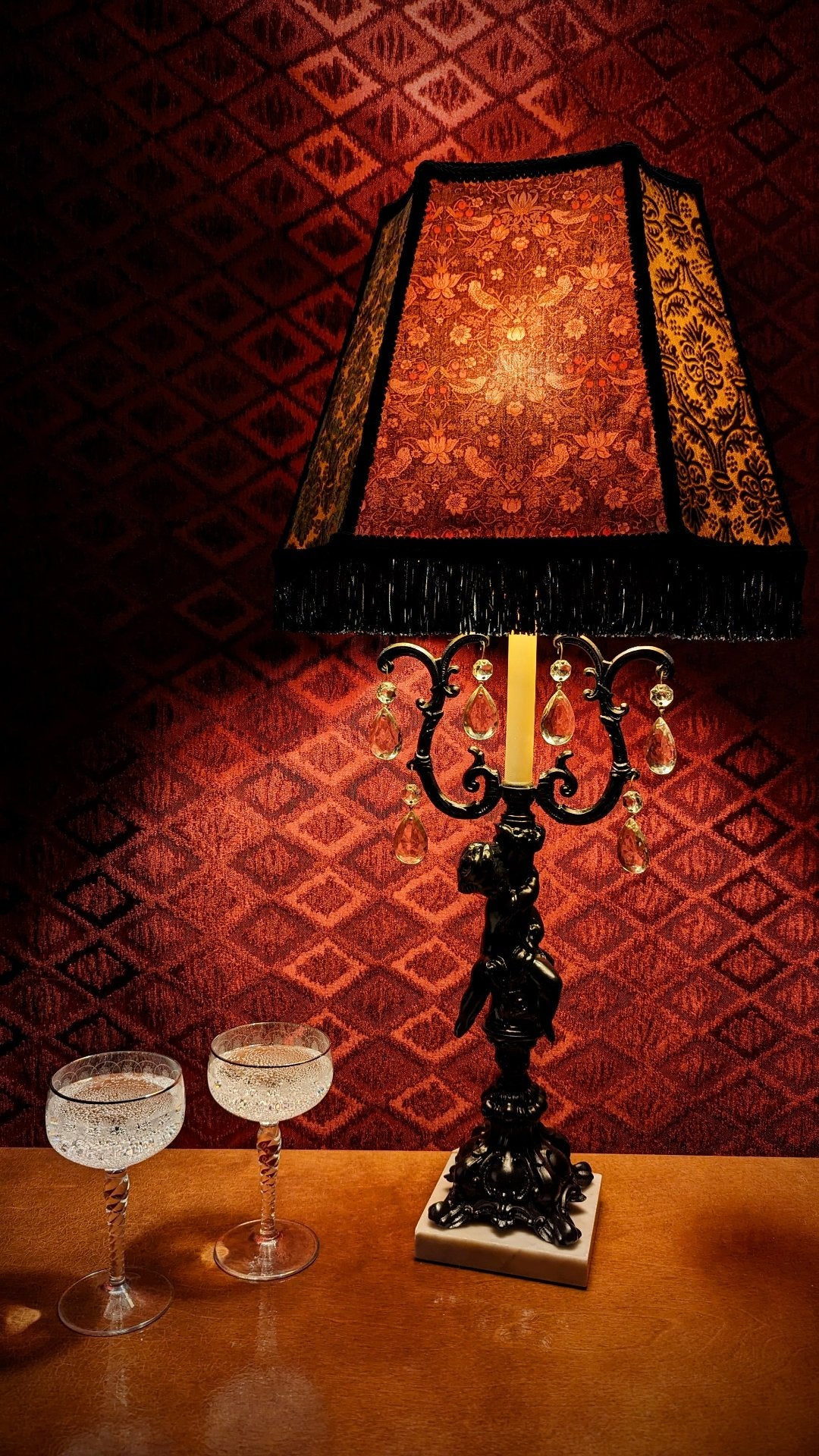 "Kat" - Vintage Table Lamp with One-of-a-kind Lampshade
