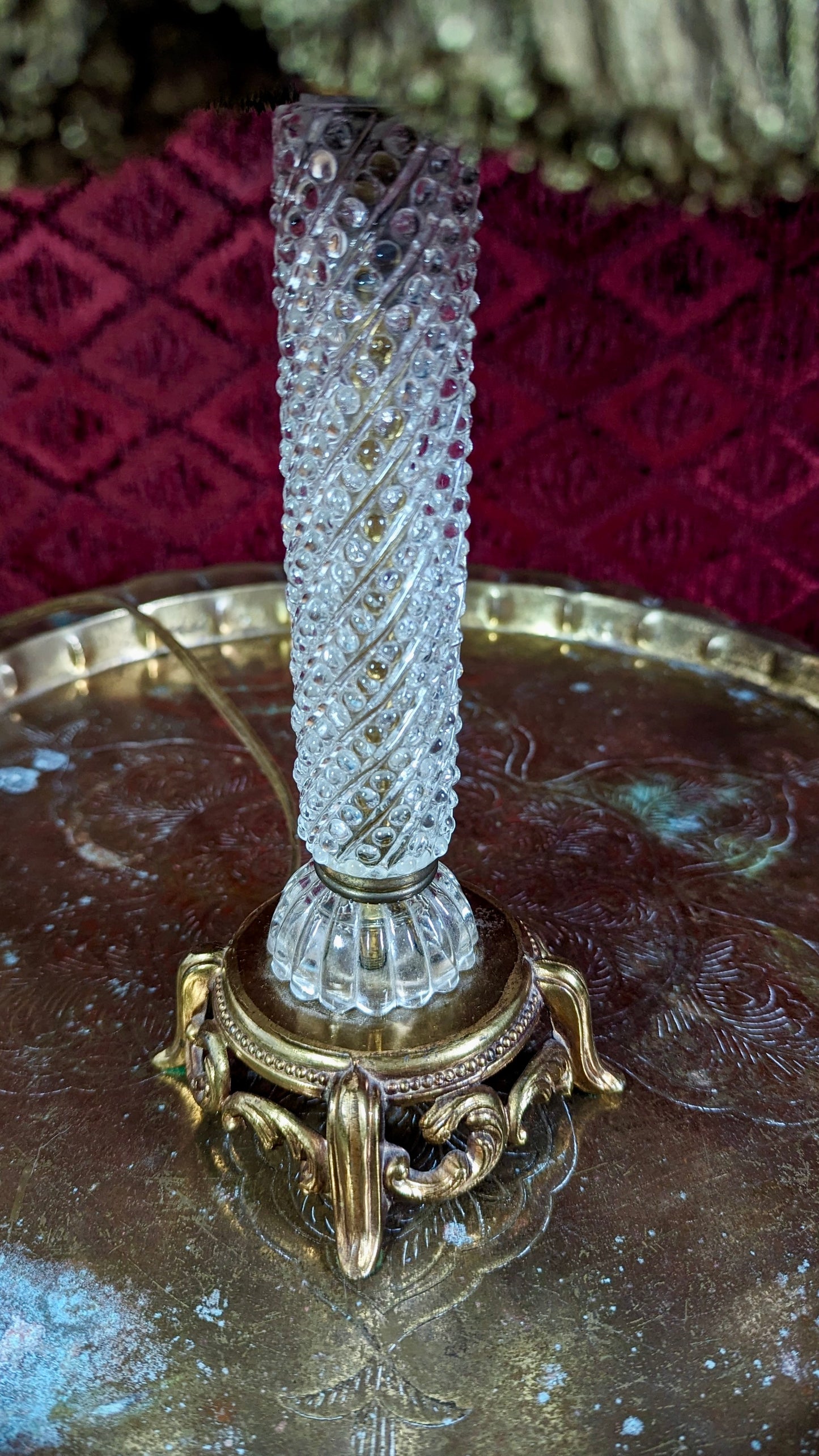 "Leah" - Vintage Bedside Lamp with One-of-a-kind Lampshade