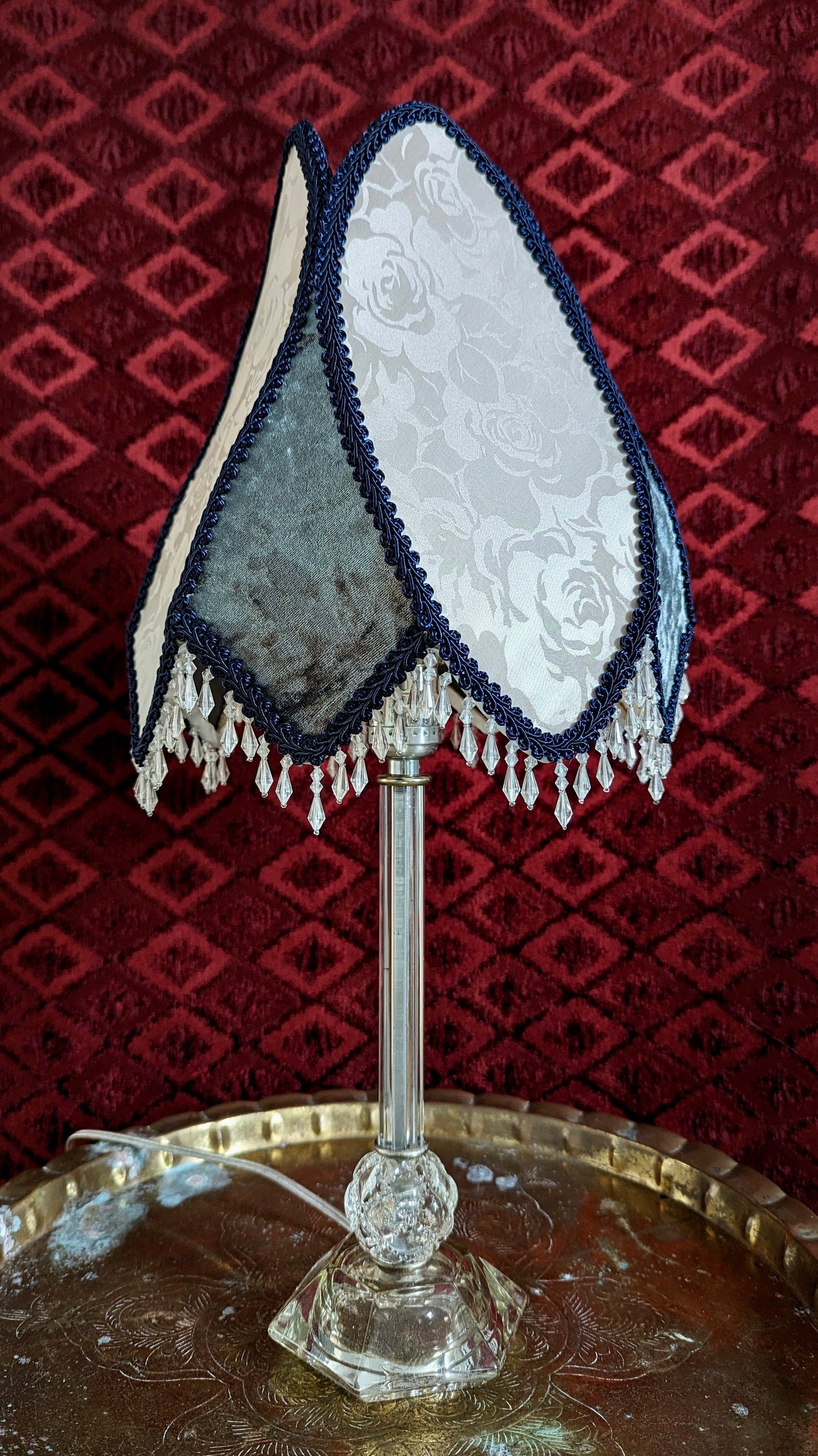"Rose" - Vintage Bedside Lamp with One-of-a-kind Lampshade