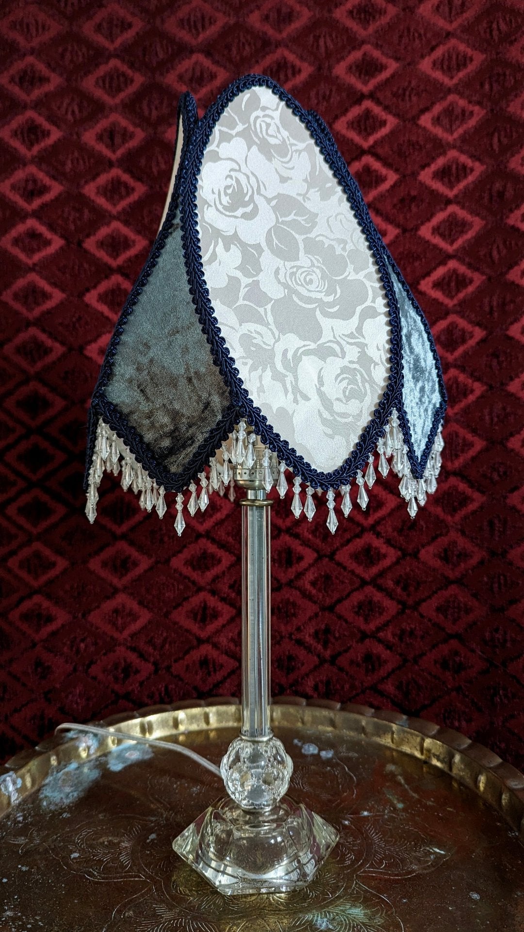 "Rose" - Vintage Bedside Lamp with One-of-a-kind Lampshade
