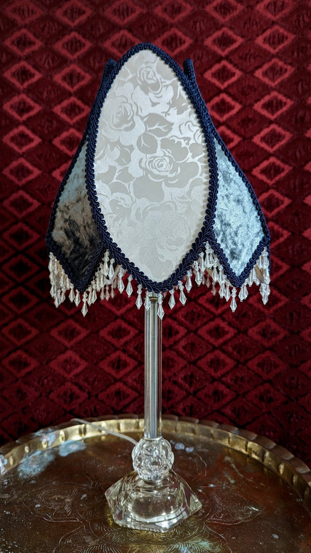 "Rose" - Vintage Bedside Lamp with One-of-a-kind Lampshade