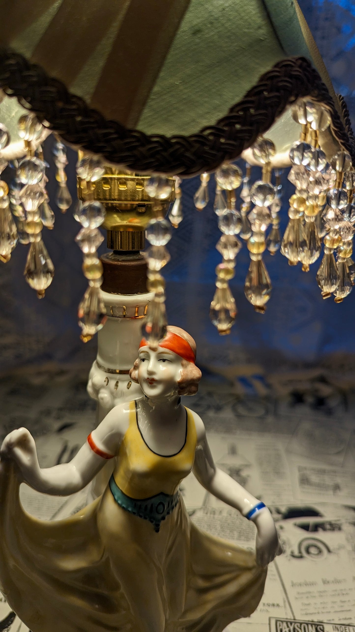"Zoia"- Antique Boudoir Lamp with One-of-a-kind Lampshade