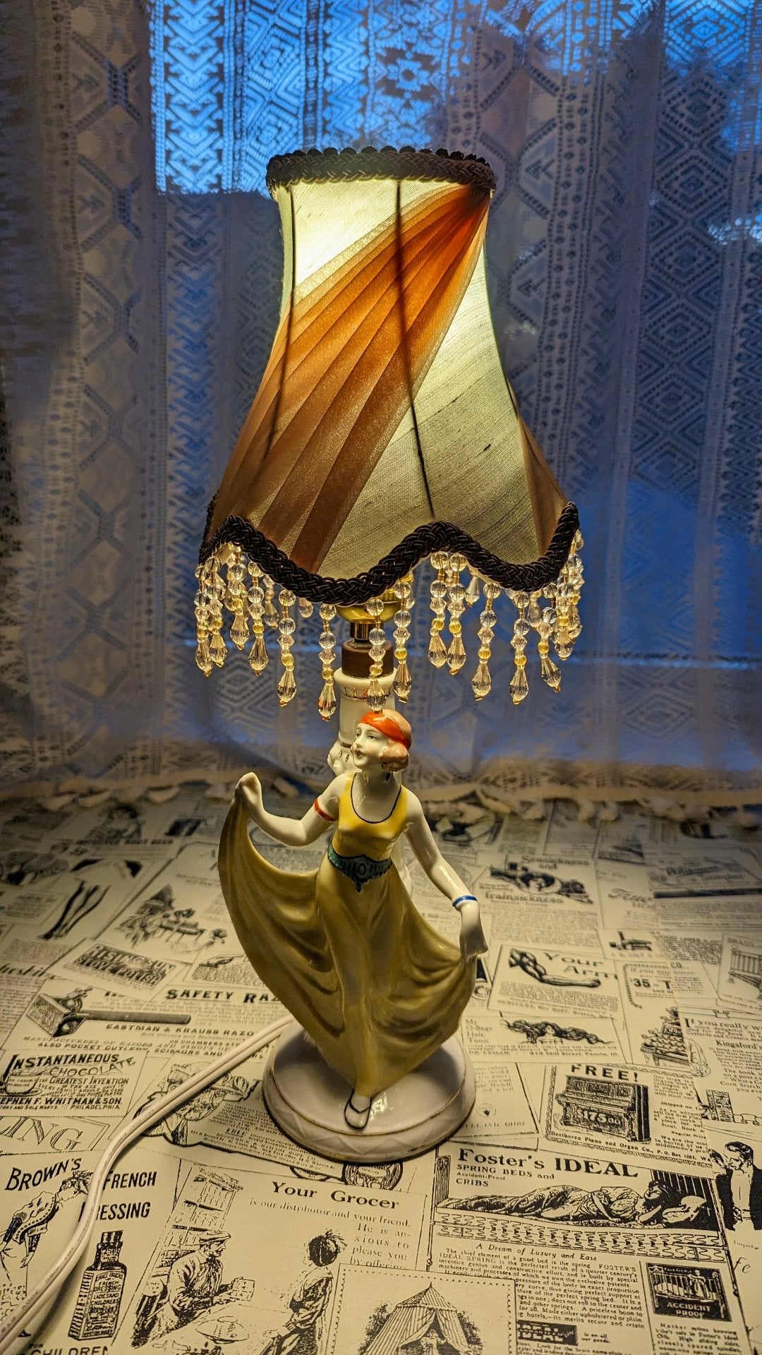 "Zoia"- Antique Boudoir Lamp with One-of-a-kind Lampshade